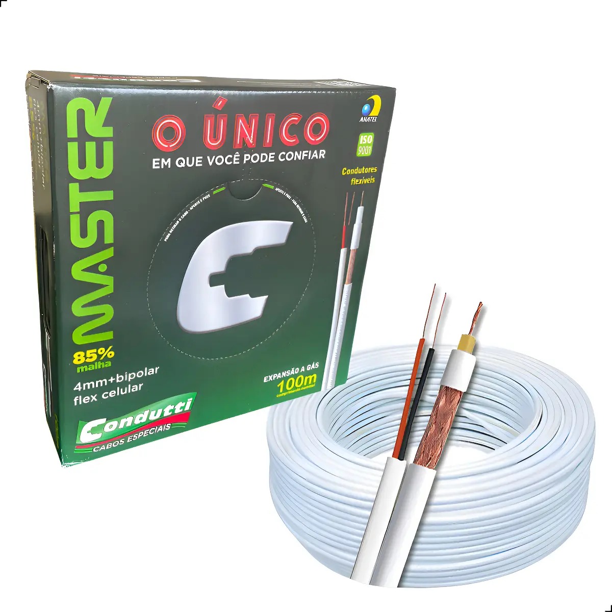 CABO COAXIAL CONDUTTI RF 75  4MM C/BIPOLAR 100 MTS - 100%COBRE (CX VERDE)