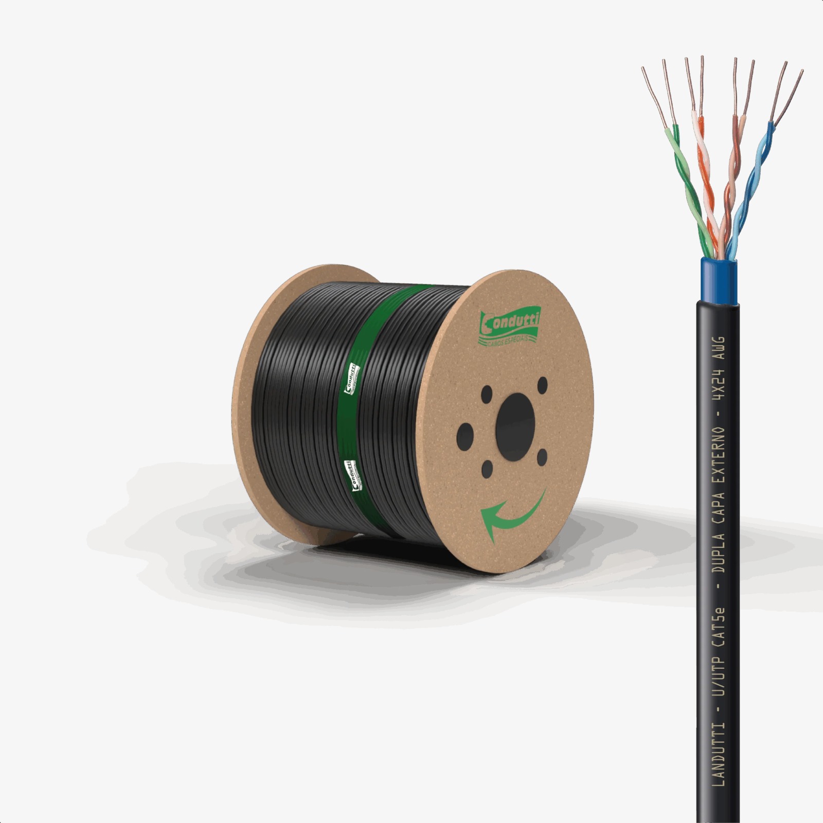 CABO DE REDE CAT5E CONDUTTI BB305M DUPLA CAPA PRETO 100%COBRE