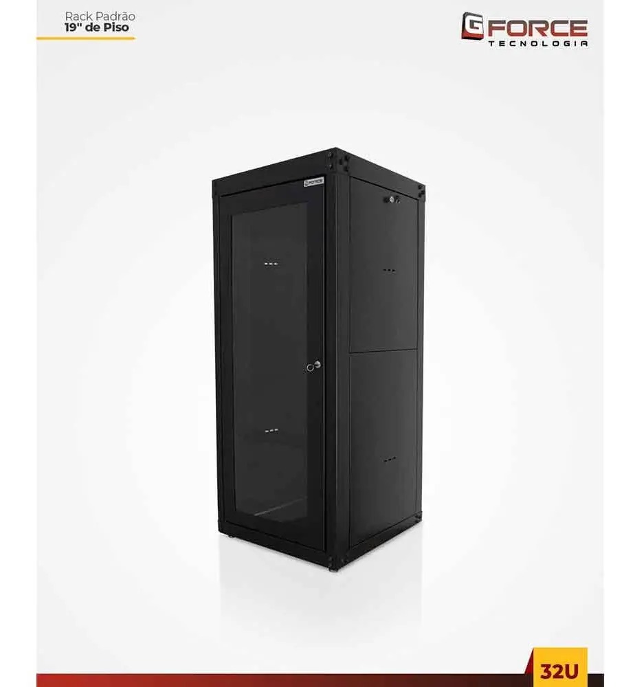 RACK 32U X 570MM GFORCE DE PISO VISOR ACRILICO PRETO