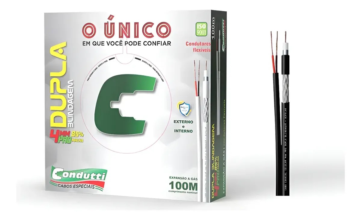 CABO COAXIAL CONDUTTI DUPLA BLINDAGEM EXT PRETO 4MM C/BIPOLAR 100 MTS