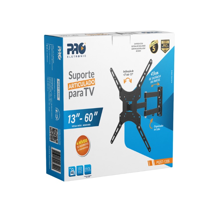 SUPORTE PARA TV ARTICULADO PRO ELETRONIC 4 NIVEIS PQST-1355 - 13/55"
