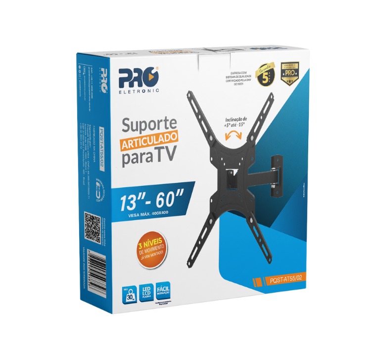 SUPORTE PARA TV ARTICULADO PRO ELETRONIC 3 NIVEIS PQST-AT55/02 - 13/55"