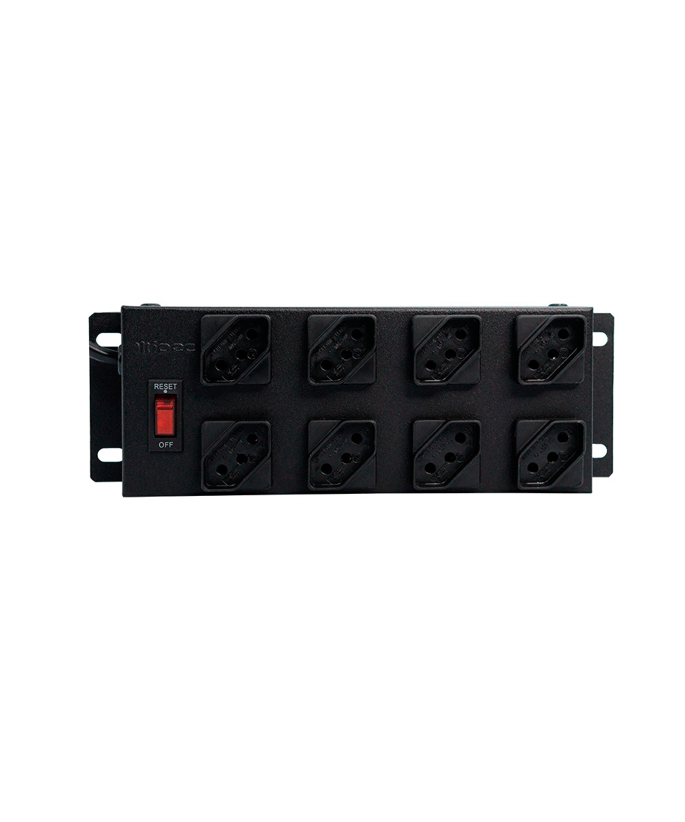 FILTRO DE LINHA 08 TOMADAS IPEC METALICO DUPLO CABO 1,10M - PRETO