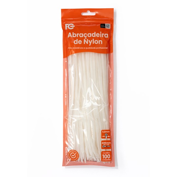ABRACADEIRA NYLON BRANCA 5X400MM (PACOTE C/ 100) FC