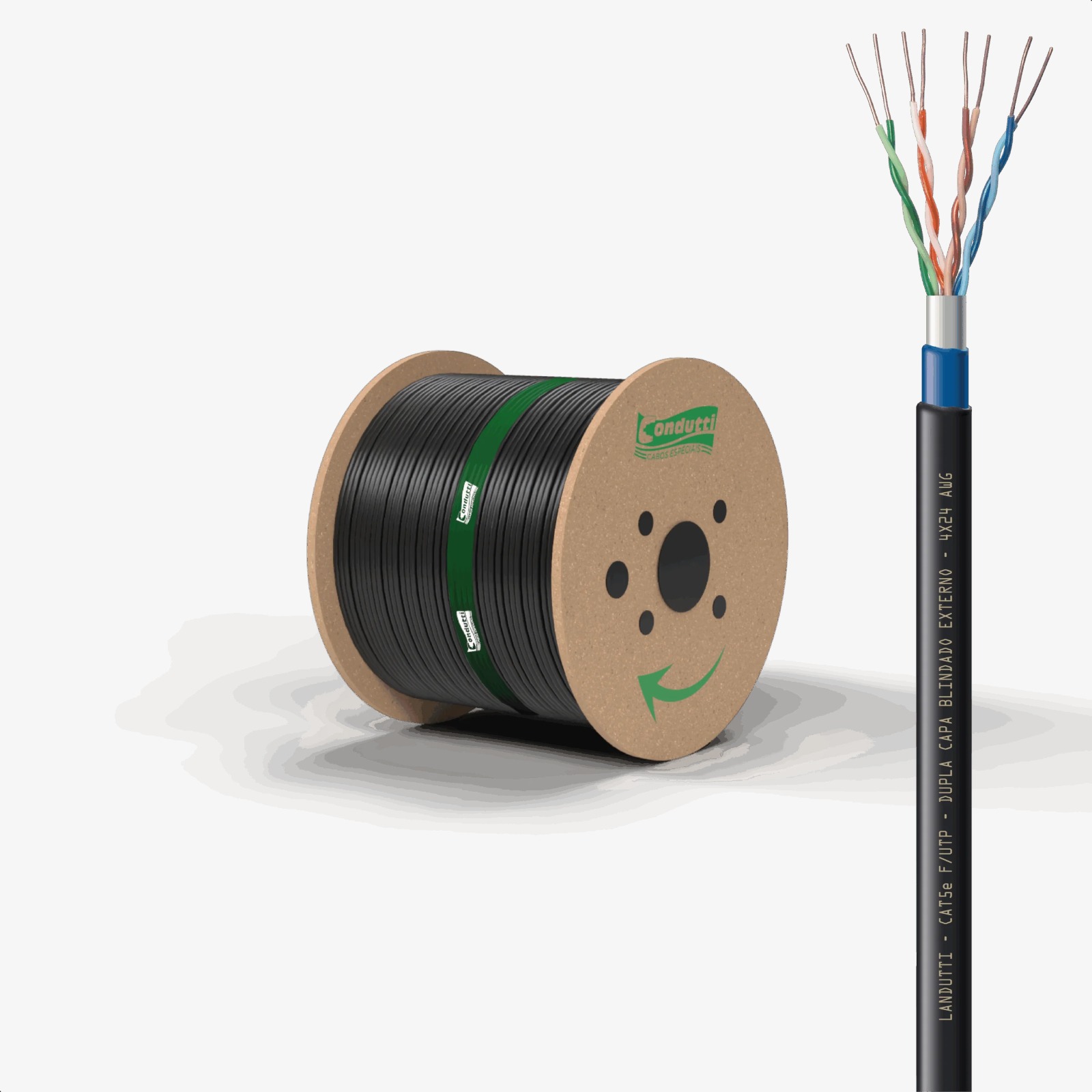 CABO DE REDE CAT5E CONDUTTI BB500M DUPLA CAPA BLINDADO PRETO 100%COBRE