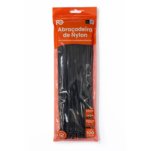 ABRACADEIRA NYLON PRETA 5X400MM (PACOTE C/ 100) FC